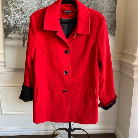 PRESTON & YORK RED WOOL PEA COAT - Picture 10 of 15
